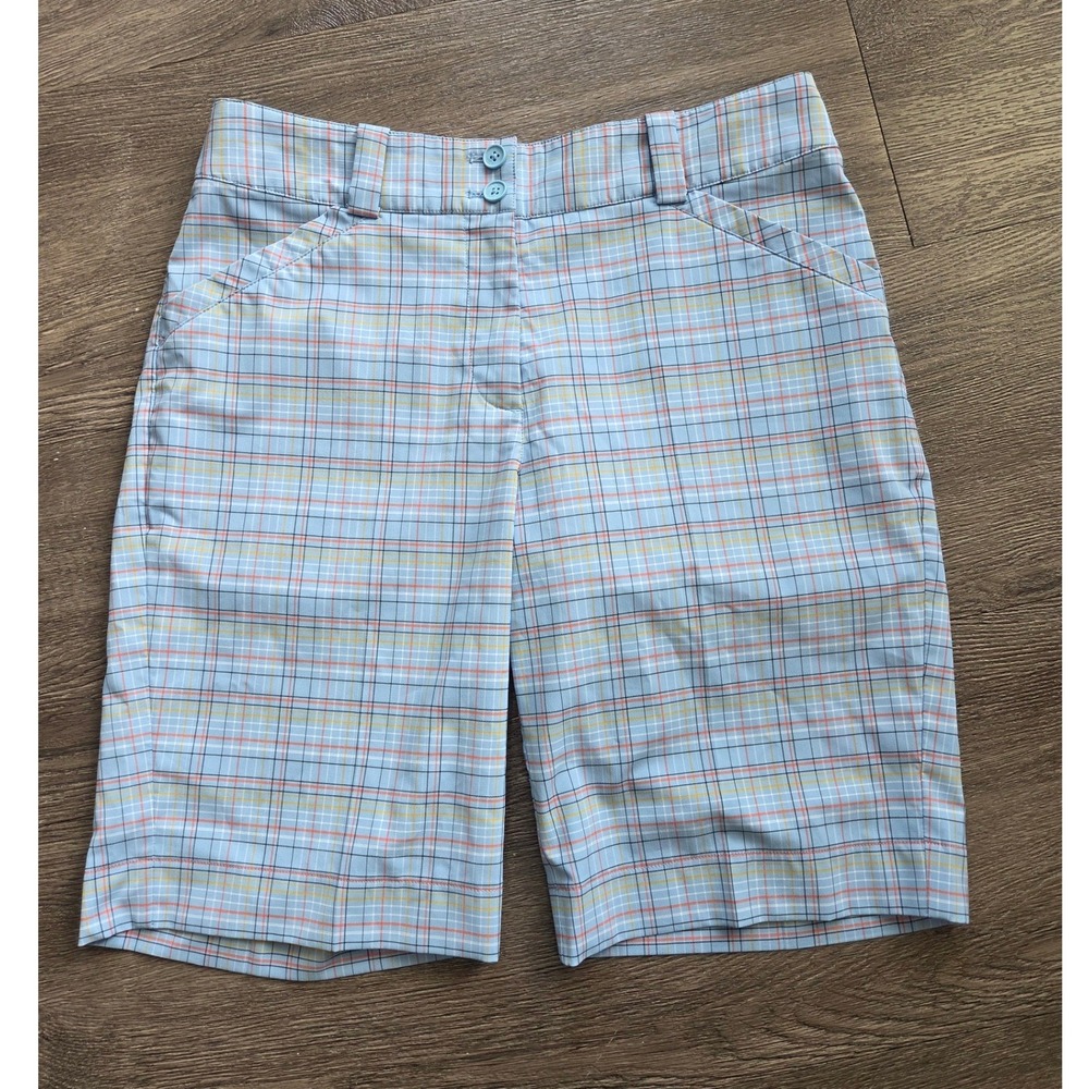 Nike Golf Shorts Women 6 Blue Plaid NikeFIT DRY Performance Athletic